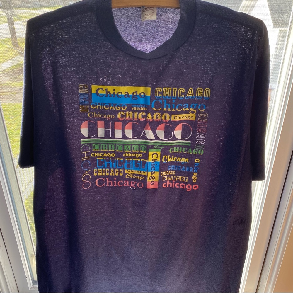 Vtg Chicago‎ Illinois Shirt Mens XL Blue Single Stitch Faded Tourist Paper Thin